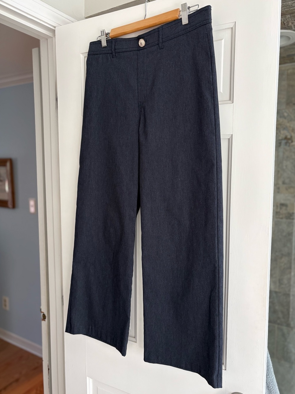 Nicole Miller Women's Wide-Leg cropped denim color pants in Dark Navy size M